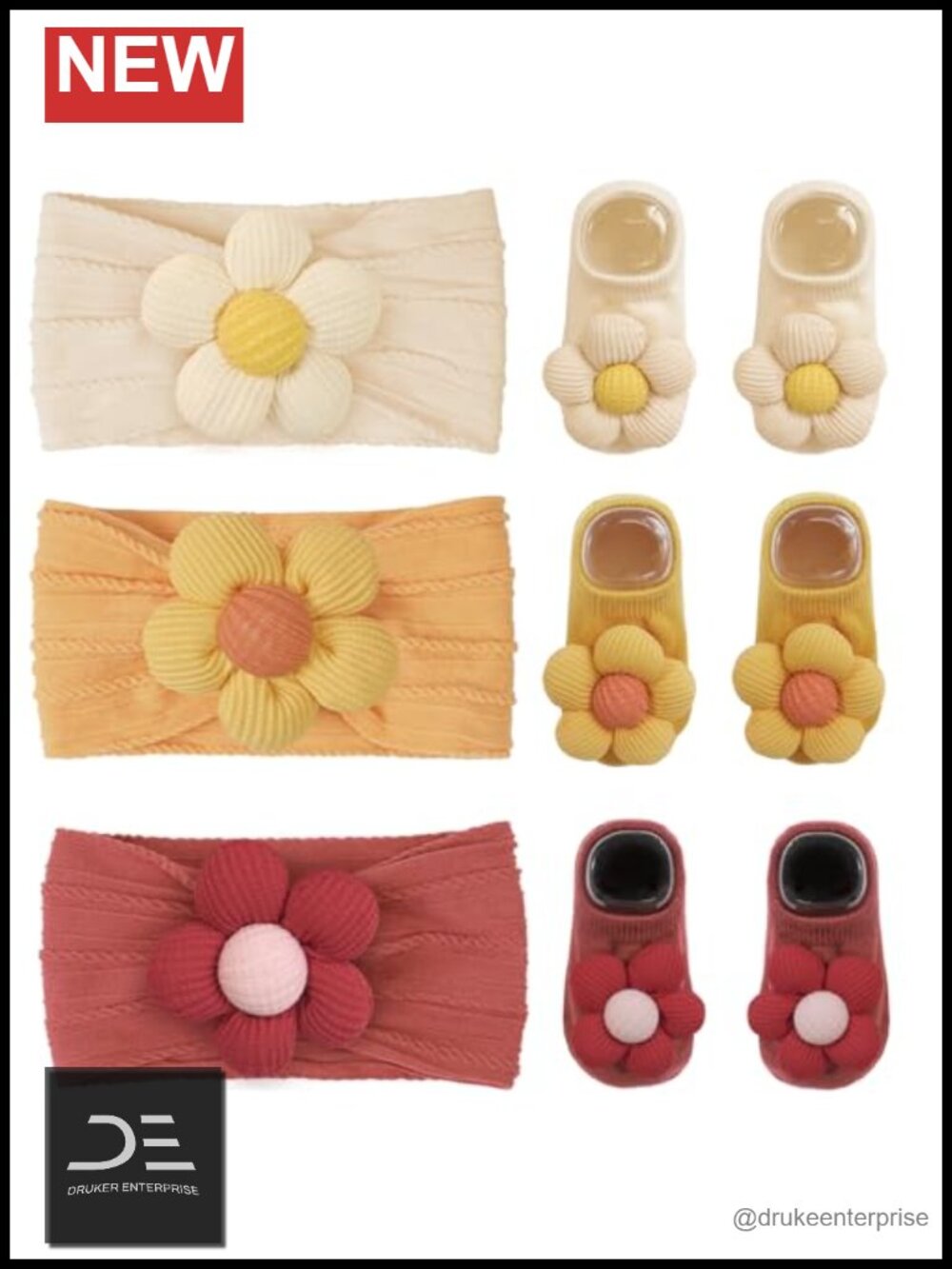 Baby Girl Flower Headband & Socks Set Newborn Toddler Essentials Nylon Headbands